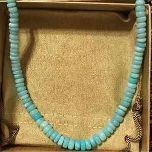 Blue Peruvian Opal sterling silver bead strand necklace